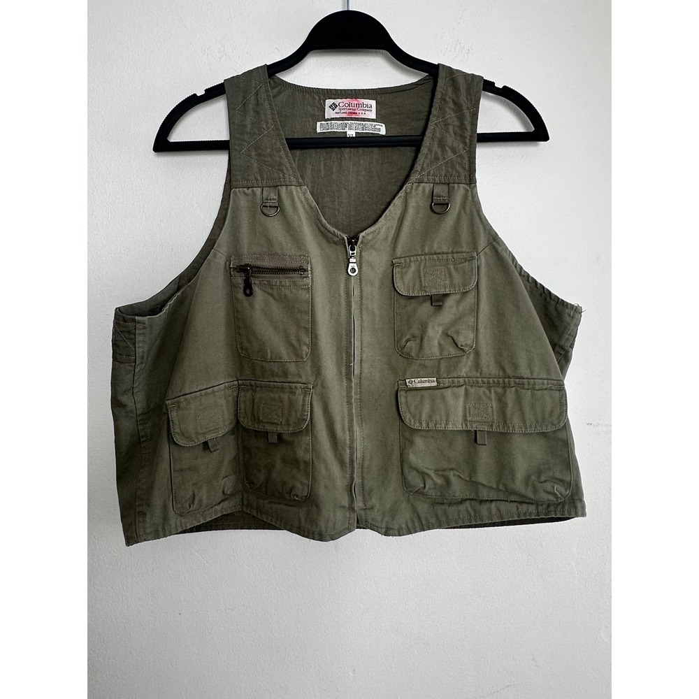 Columbia Vintage Women's XL Olive Green Fishing Vest Multi-Pocket Gorpcore Y2K